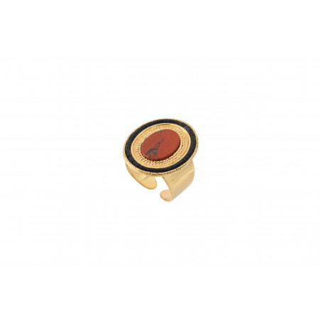 Original jasper and Japanese seed bead adjustable ring | red
