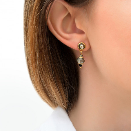 Modern onyx and pyrite-of-pearl earrings for pierced ears | black85744