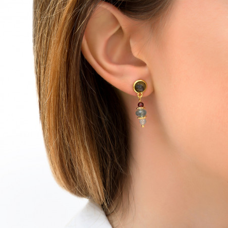 Mysterious labradorite and garnet earrings  for pierced ears| grey85746