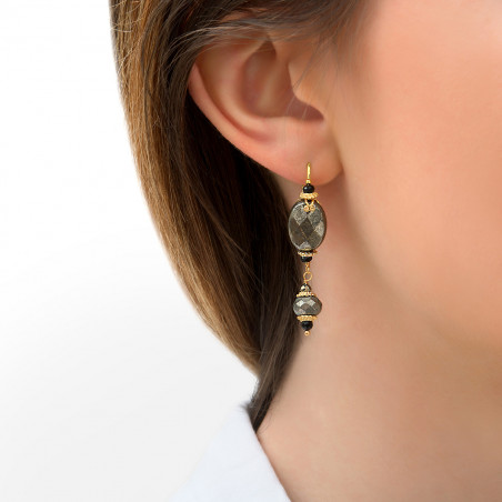 Sophisticated onyx and pyrite earrings for pierced ears | black85758