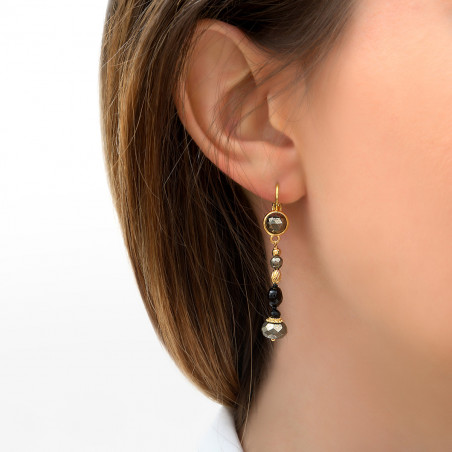 Chic onyx and pyrite sleeper earrings | black85772