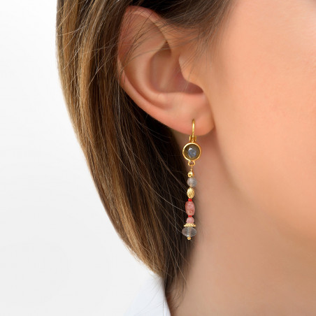 Bohemian quartz and labradorite sleeper earrings l Pink85774