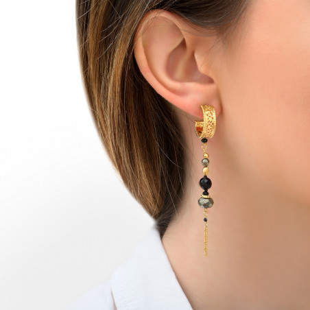 Feminine onyx and pyrite earrings for pierced ears | black85792