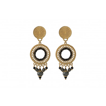 Elegant onyx and pyrite clip-on earrings | black