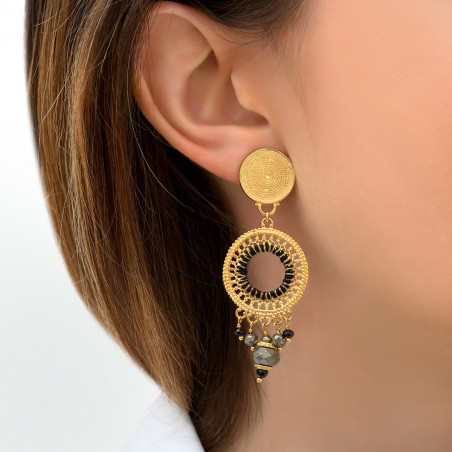 Elegant onyx and pyrite clip-on earrings | black85800