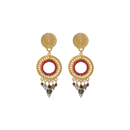 Feminine garnet and labradorite clip-on earrings l red