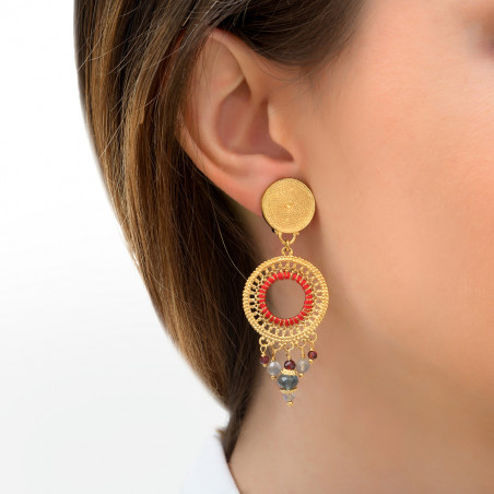 Feminine garnet and labradorite clip-on earrings l red85802