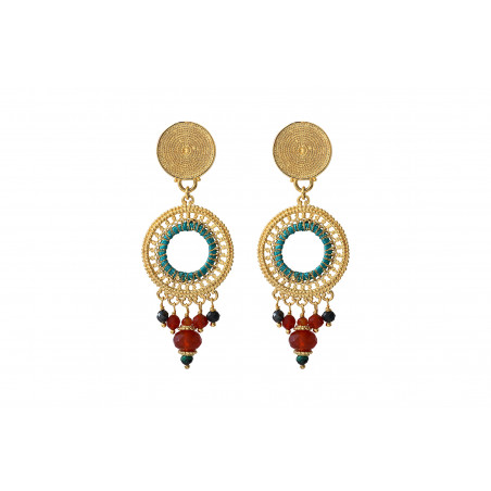 Ethnic carnelian and chrysocolla clip-on earrings |turquoise