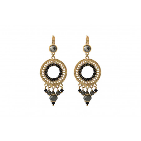 Refined onyx and pyrite sleeper earrings | black