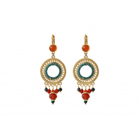 Festive carnelian and chrysocolla sleeper earrings |turquoise