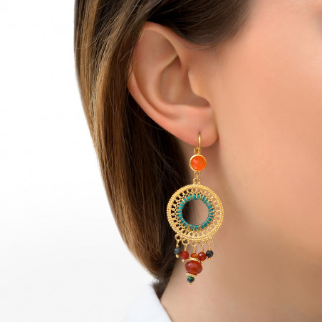 Festive carnelian and chrysocolla sleeper earrings - turquoise85810