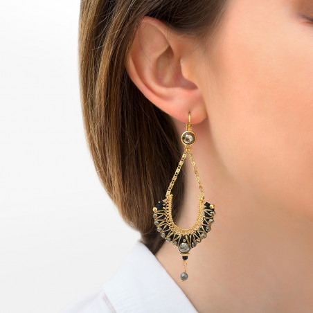 On-trend onyx and pyrite sleeper earrings | black85818