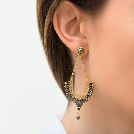 On-trend onyx and pyrite earrings for pierced ears | black85824