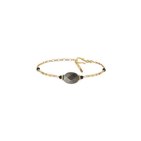 Elegant onyx and pyrite flexible bracelet I black