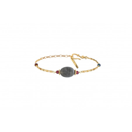 Glamorous garnet, labradorite and tourmaline flexible bracelet | grey