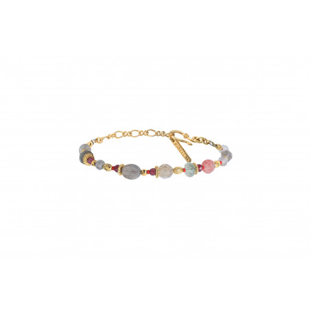 Feminine labradorite garnet and quartz flexible bracelet I pink