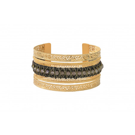 Elegant filigree and pyrite cuff bracelet | black