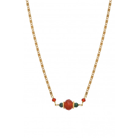 Collier pendentif bohème cornaline et chrysocolle I orange85901