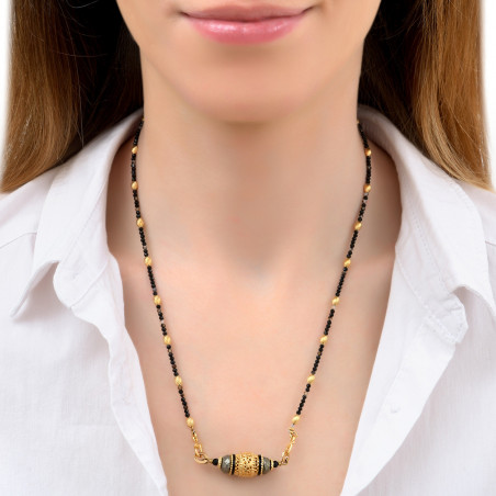 Modern pyrite and onyx pendant necklace I black85903