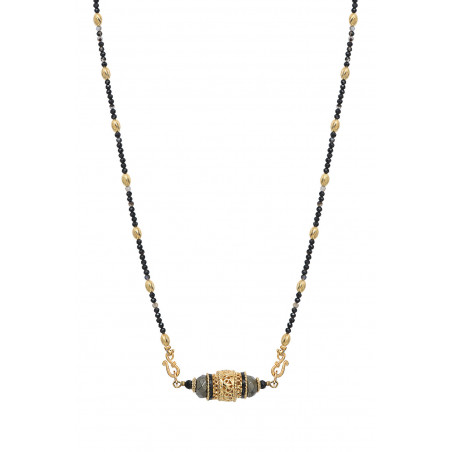 Modern pyrite and onyx pendant necklace I black85904