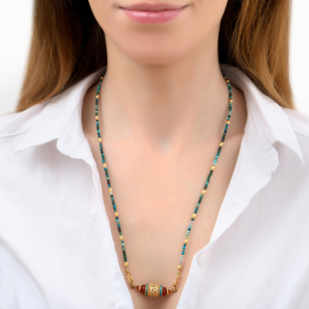 Collier pendentif ethnique cornaline et chrysocolle I turquoise85909