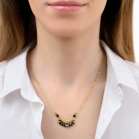 Refined filigree onyx and pyrite pendant necklace I black85912
