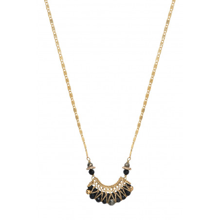 Refined filigree onyx and pyrite pendant necklace I black85913