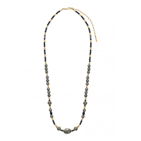 Collier de perles gemmes onyx et pyrite - noir