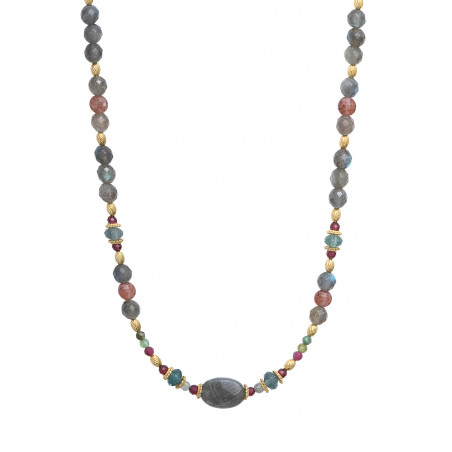 Collier de perles gemmes grenat quartz et labradorite - rouge85925