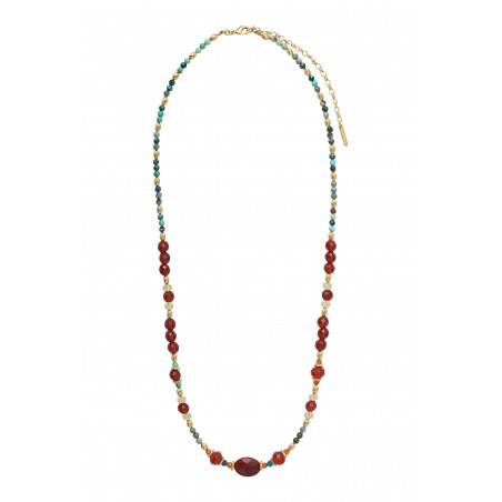 Collier de perles gemmes ethnique cornaline et chrysocolle I orange