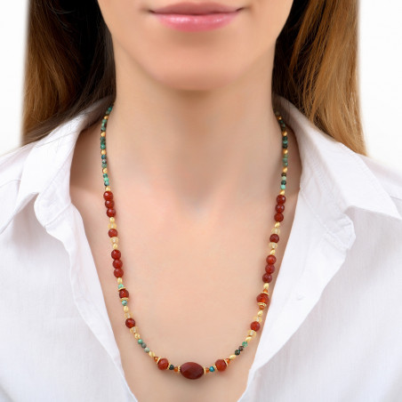 Collier de perles gemmes ethnique cornaline et chrysocolle I orange85927