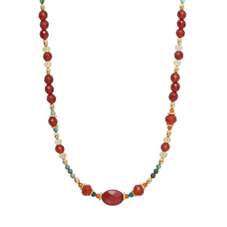 Collier de perles gemmes ethnique cornaline et chrysocolle I orange85928