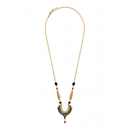 Ethnic chic pyrite and onyx pendant necklace I black