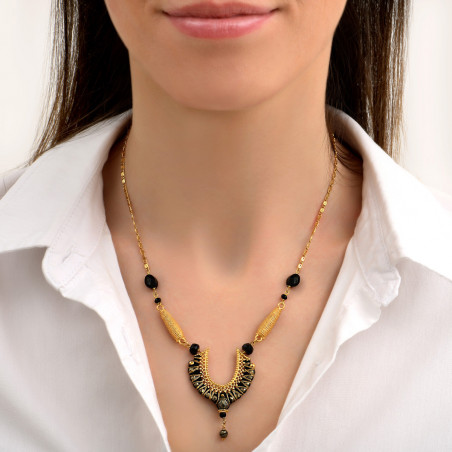 Collier pendentif ethnique chic onyx et pyrite - noir85930