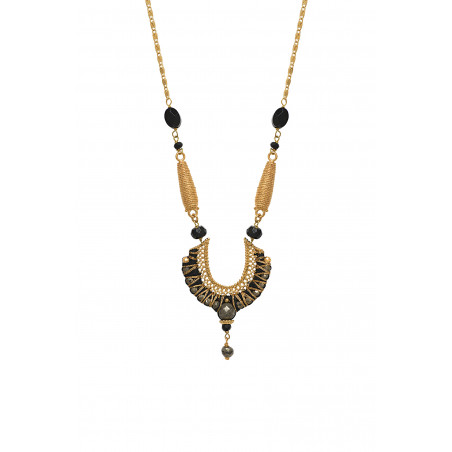 Ethnic chic pyrite and onyx pendant necklace I black85931