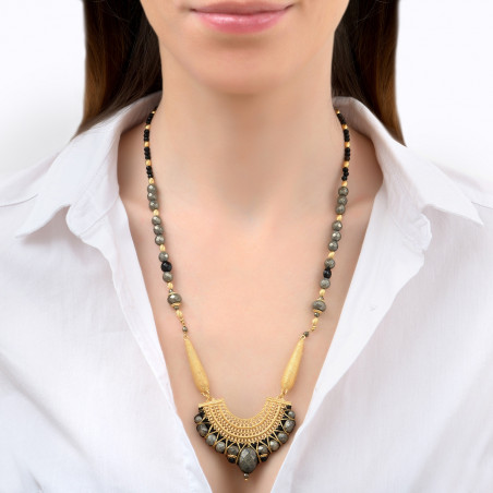 Smart pyrite and onyx pendant necklace I black85939