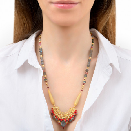 Bohemian chic labradorite and garnet sautoir necklace | red85942