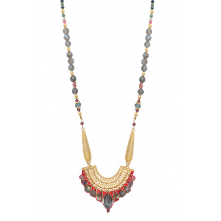 Bohemian chic labradorite and garnet sautoir necklace | red85943