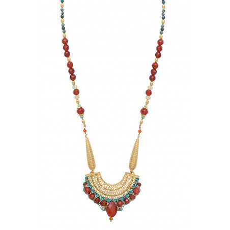 Ethnic carnelian and chrysocolla sautoir necklace | turquoise85946