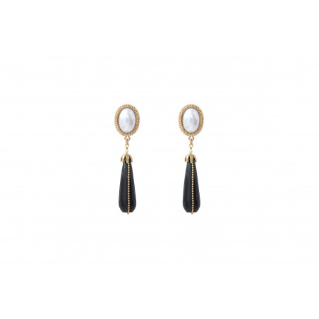 Sophisticated cabochon and mother-of-pearl bead clip-on earrings | black
