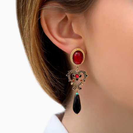 Sparkling onyx earrings for pierced ears | red85988