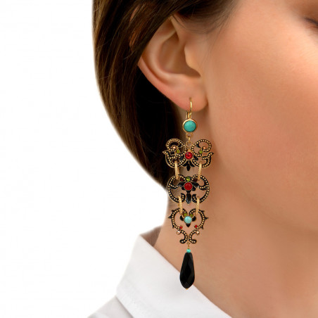 Graphic onyx and Prestige crystal sleeper earrings | red86000