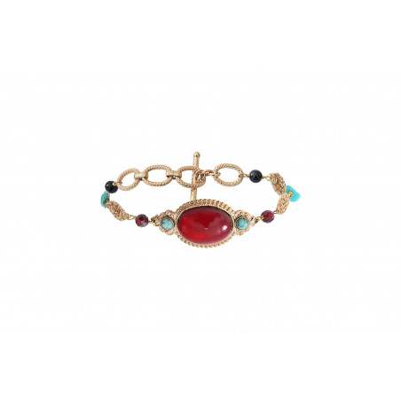 Festive garnet, turquoise and onyx chain bracelet - red