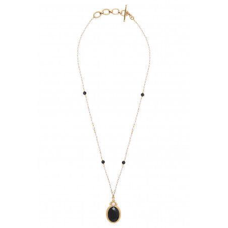 Collier pendentif romantique perles de rivière et onyx I noir