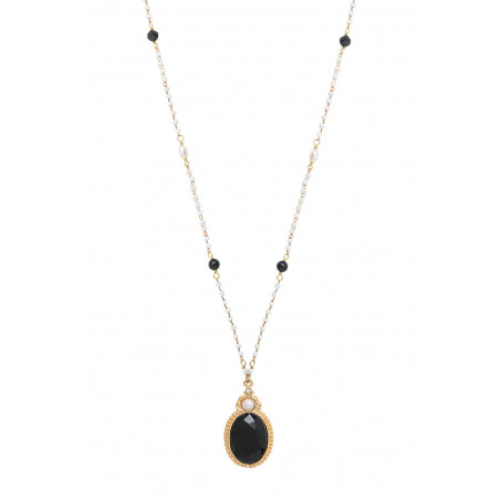 Romantic freshwater pearl and onyx chain pendant necklace I black86025