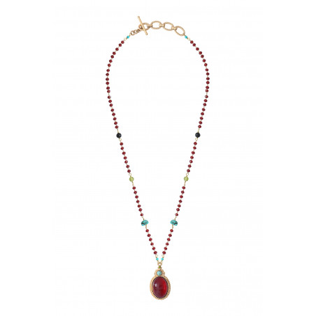 Festive peridot, turquoise and onyx pendant necklace | red