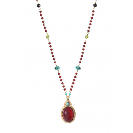 Collier pendentif festif turquoise péridot et onyx I rouge86028