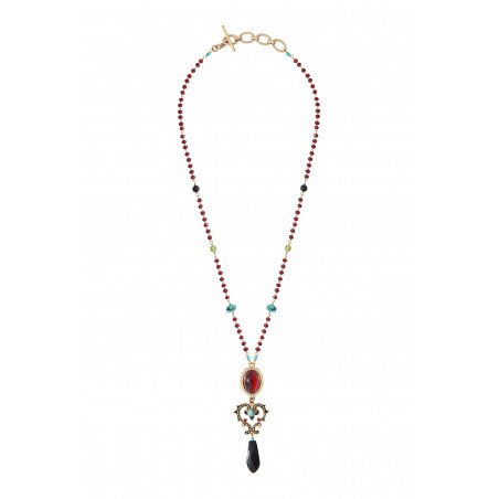 Baroque garnet, onyx and turquoise pendant necklace | red
