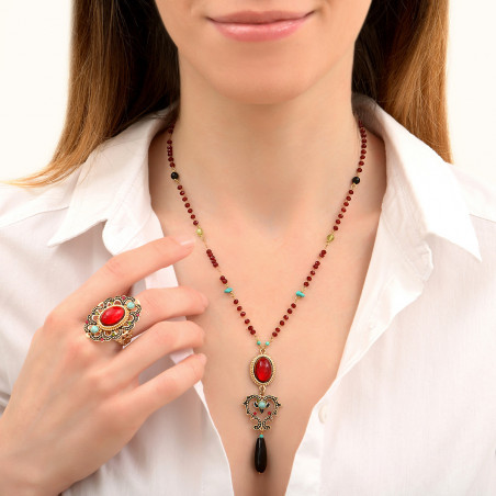 Baroque garnet, onyx and turquoise pendant necklace | red86039