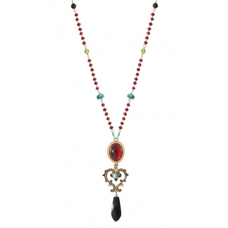 Baroque garnet, onyx and turquoise pendant necklace | red86040